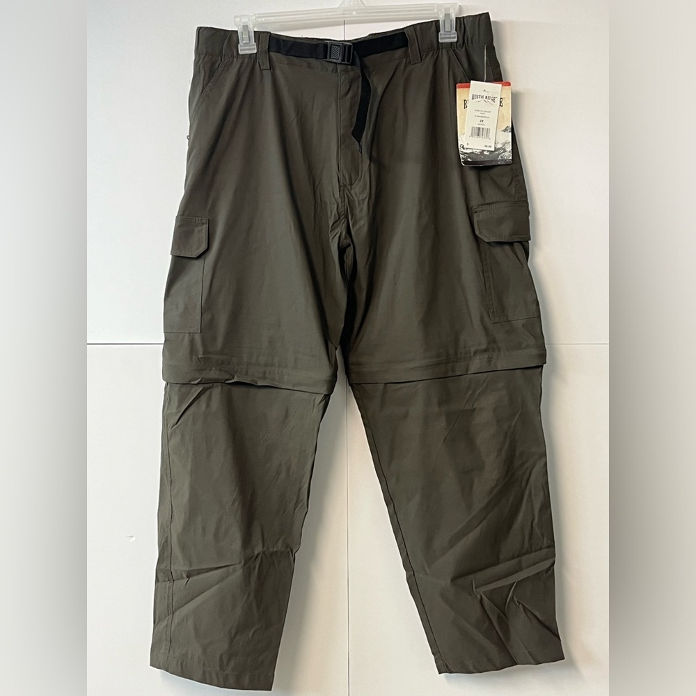 New Men’s Rustic Ridge Dark Iguana Green Convertible Zip-Off Hiking Cargo Pants
